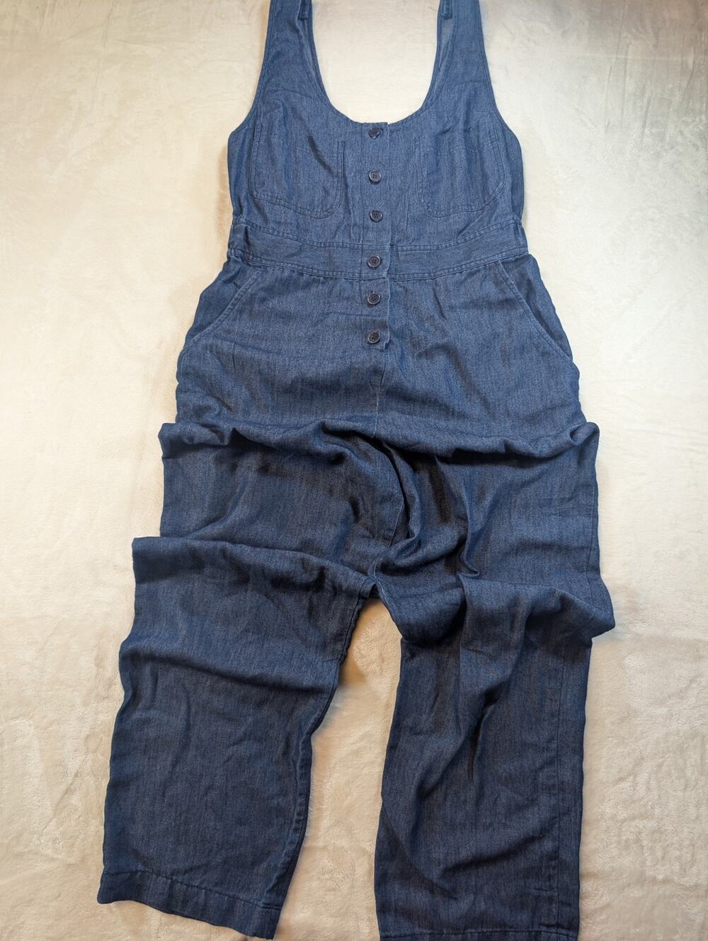 Reformation Denim Jumpsuit Womens M Blue Chambray Wide Leg Button Front USA